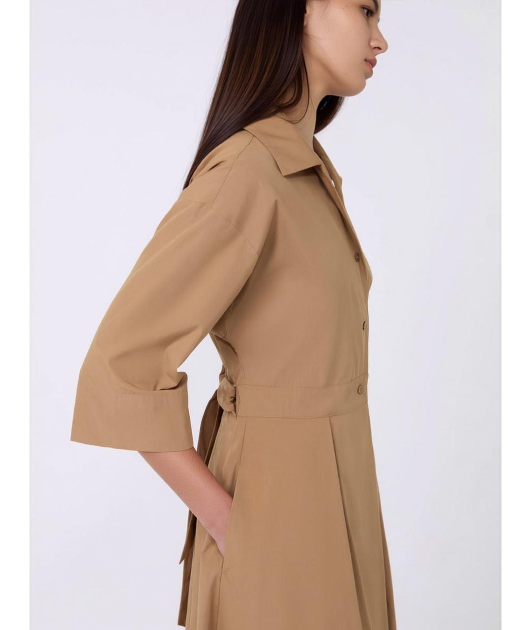 WEEKEND MAX MARA Коричневое хлопковое повседневное платье, фото 5
