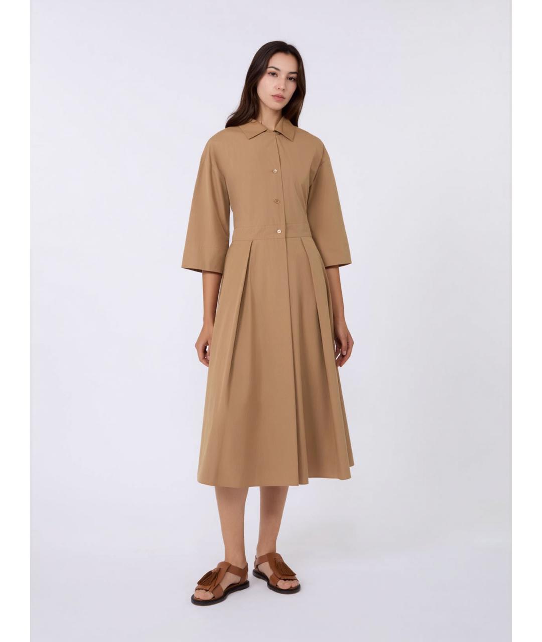 WEEKEND MAX MARA Коричневое хлопковое повседневное платье, фото 3