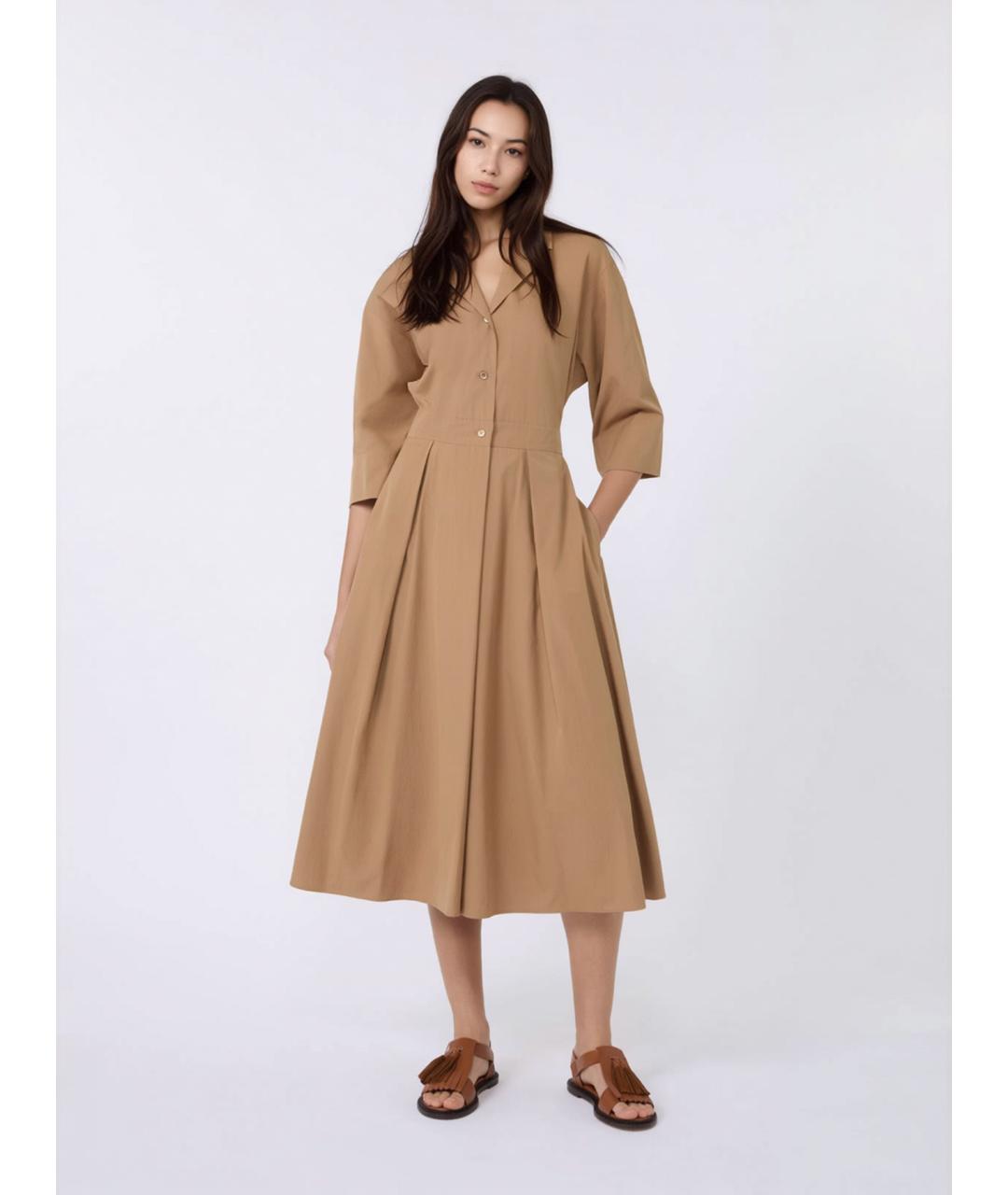 WEEKEND MAX MARA Коричневое хлопковое повседневное платье, фото 2
