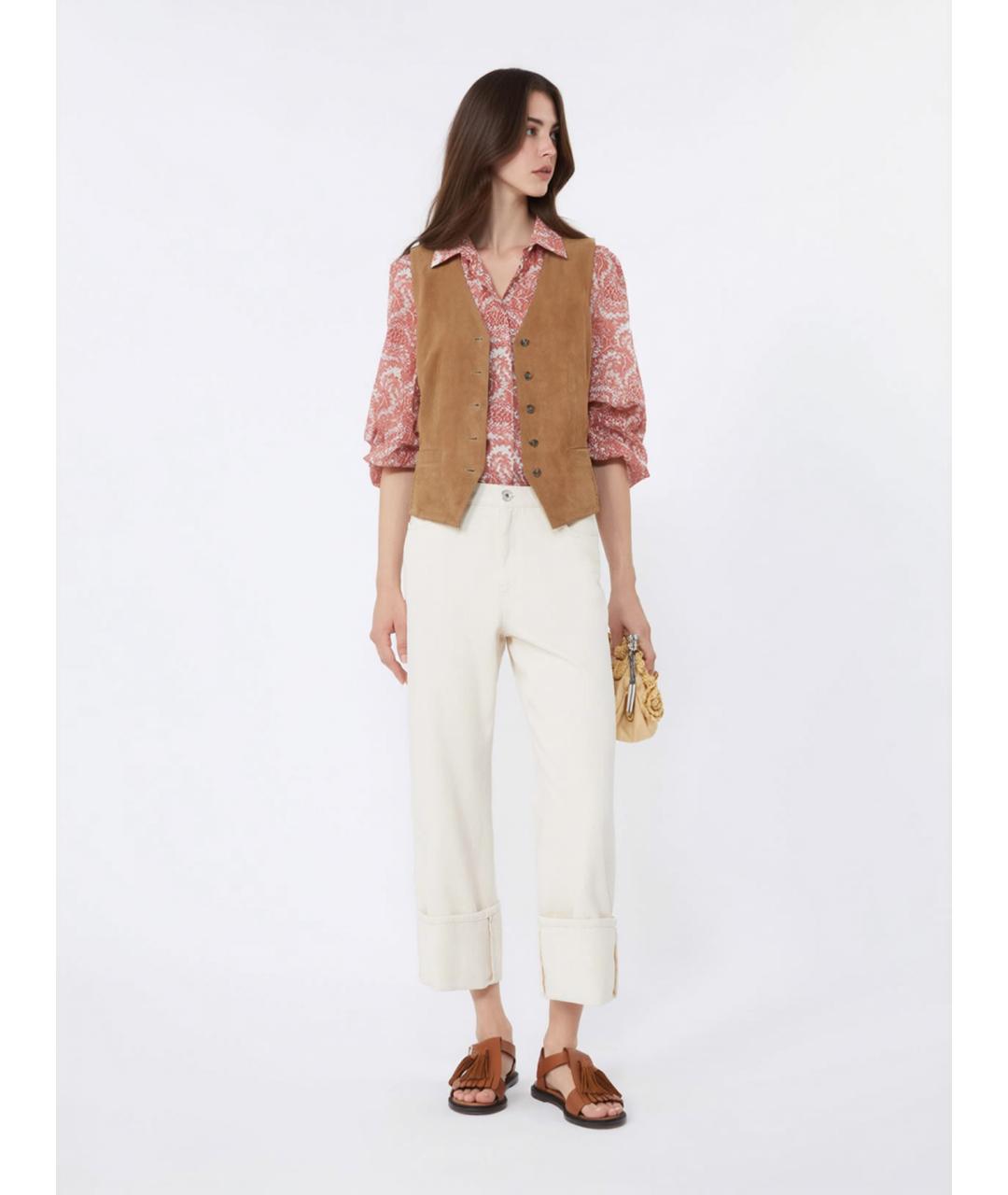 WEEKEND MAX MARA Белые хлопковые прямые брюки, фото 2