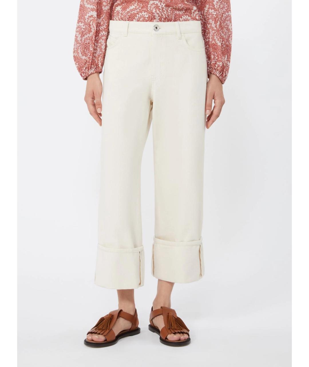 WEEKEND MAX MARA Белые хлопковые прямые брюки, фото 3