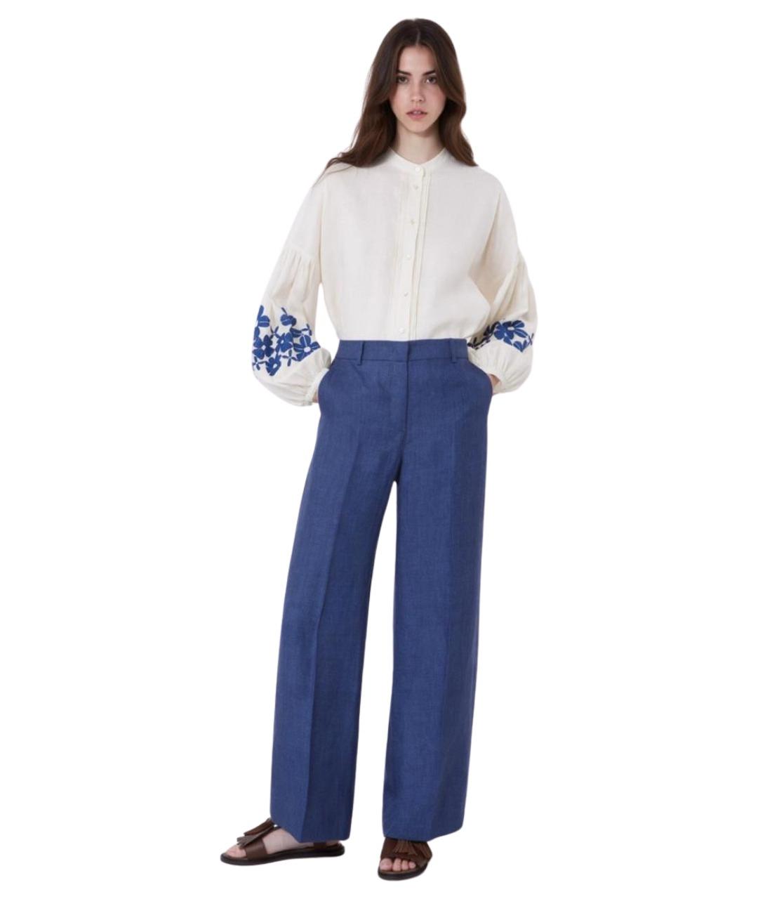 WEEKEND MAX MARA Синие льняные прямые брюки, фото 2