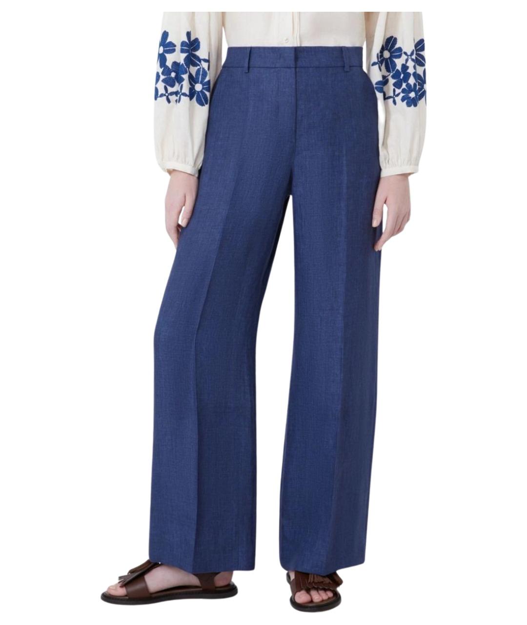 WEEKEND MAX MARA Синие льняные прямые брюки, фото 3