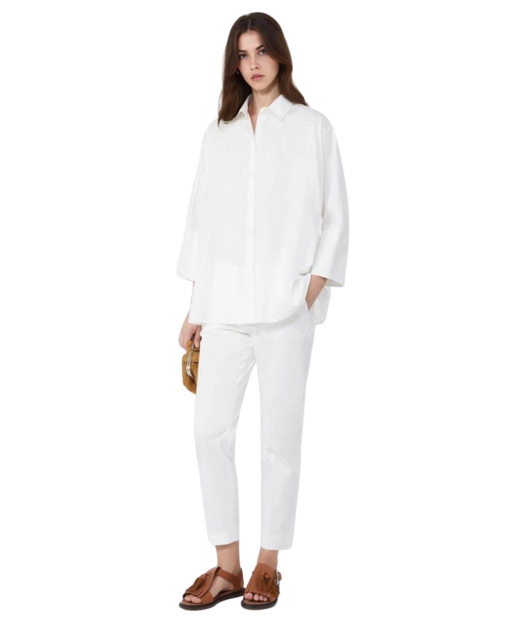 WEEKEND MAX MARA Белые хлопковые прямые брюки, фото 2