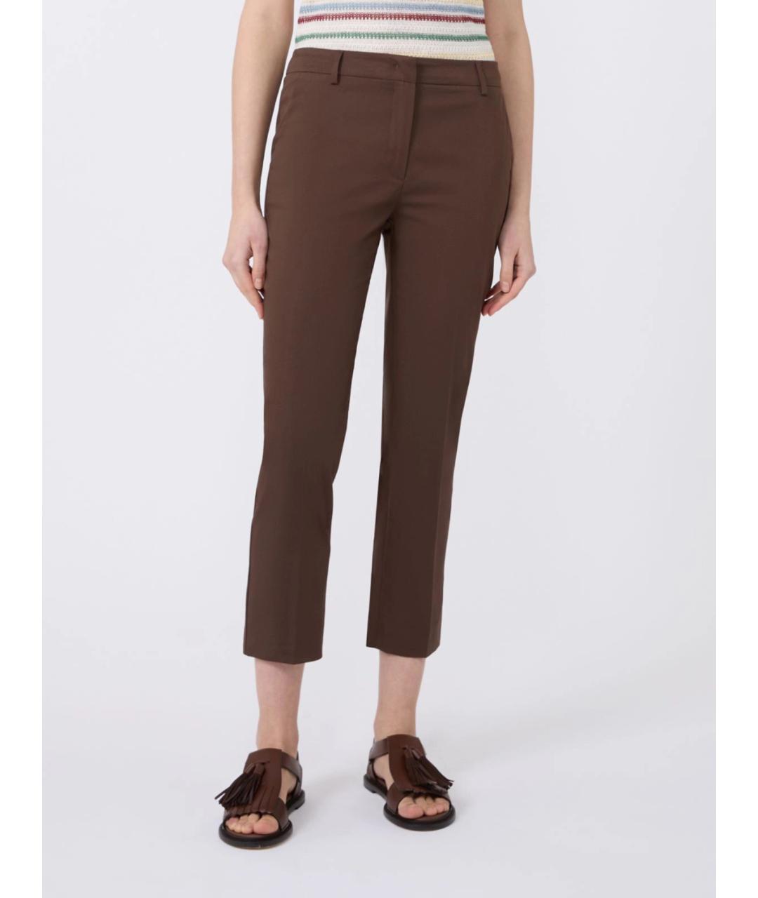WEEKEND MAX MARA Коричневые хлопковые прямые брюки, фото 3