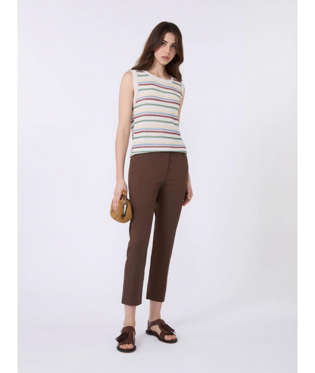 WEEKEND MAX MARA Коричневые хлопковые прямые брюки, фото 2