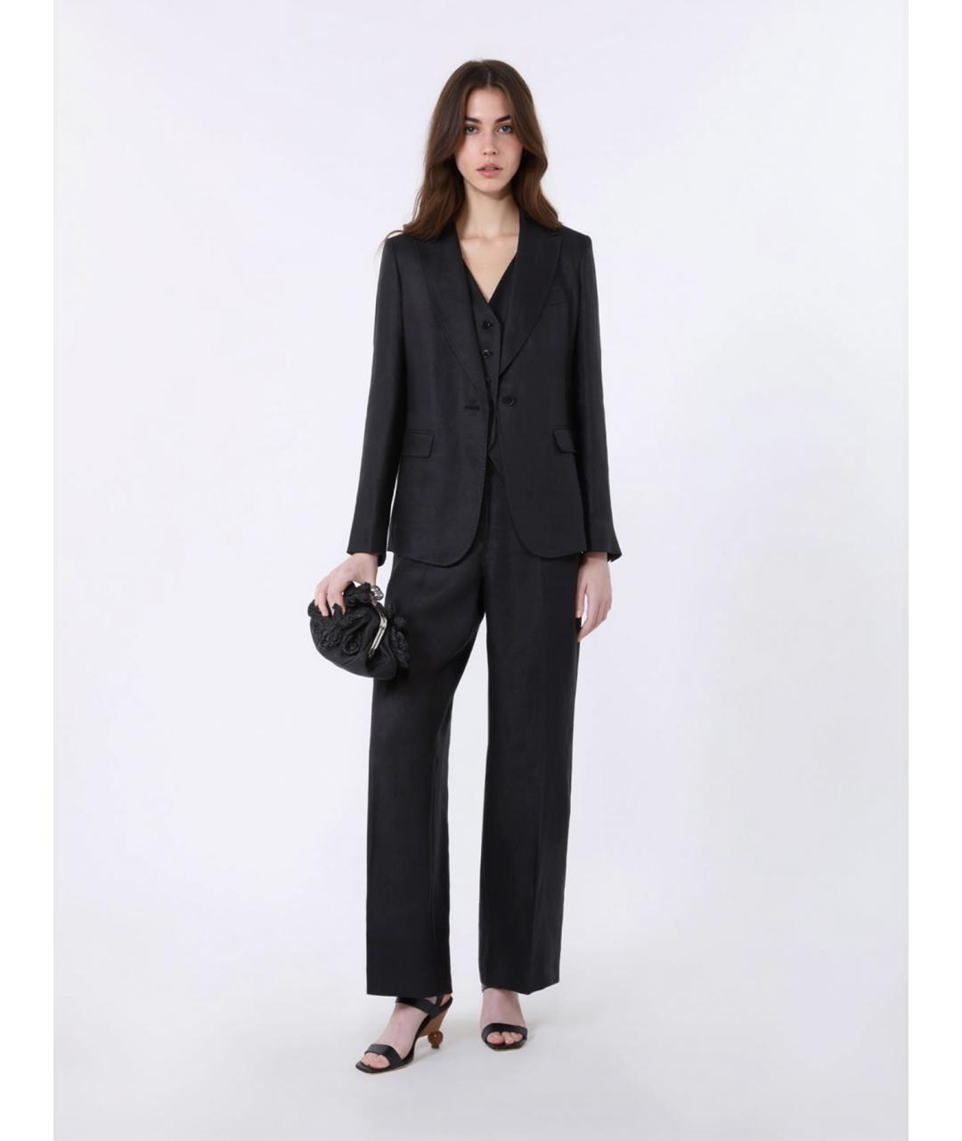 WEEKEND MAX MARA Черные льняные прямые брюки, фото 2