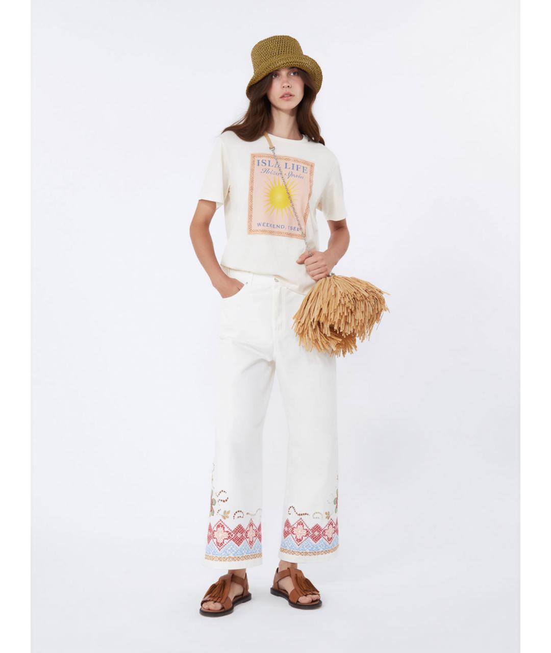 WEEKEND MAX MARA Белые хлопковые брюки широкие, фото 2