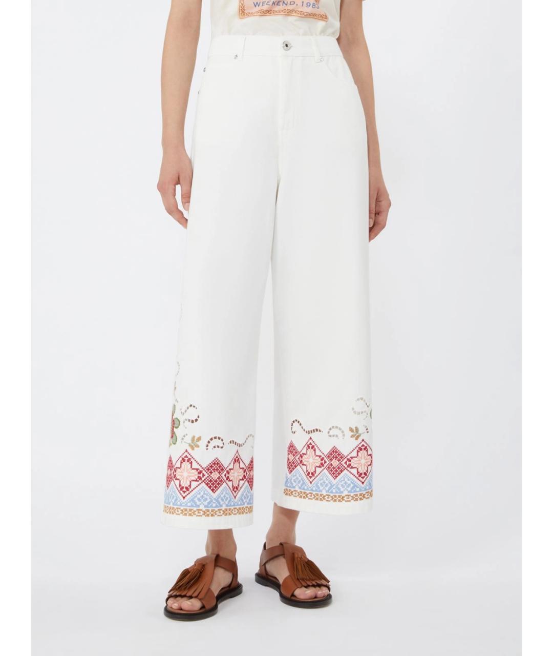 WEEKEND MAX MARA Белые хлопковые брюки широкие, фото 3
