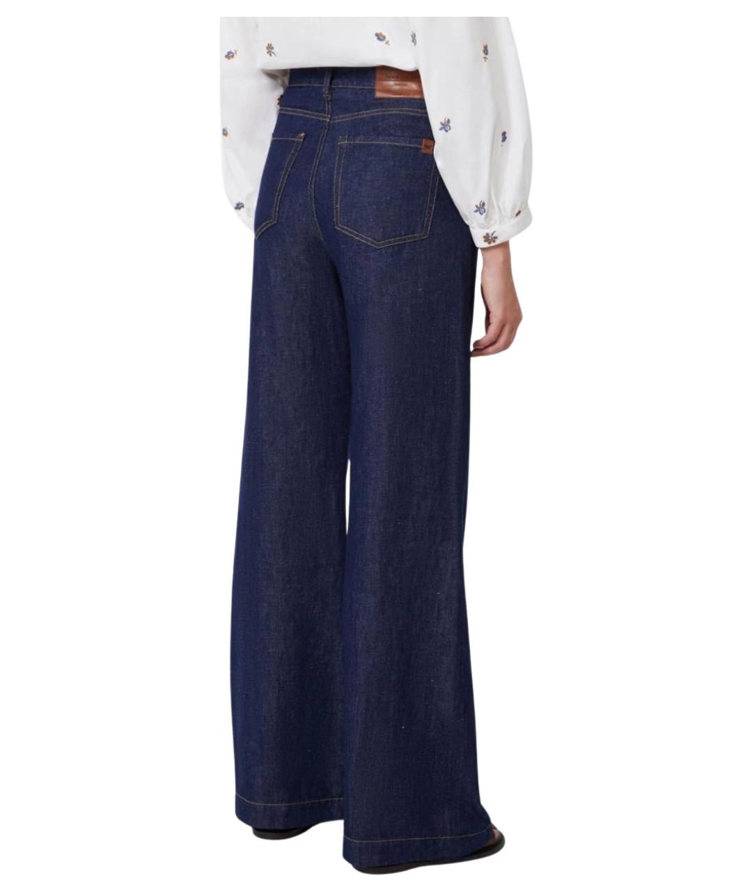 WEEKEND MAX MARA Синие хлопковые брюки широкие, фото 4
