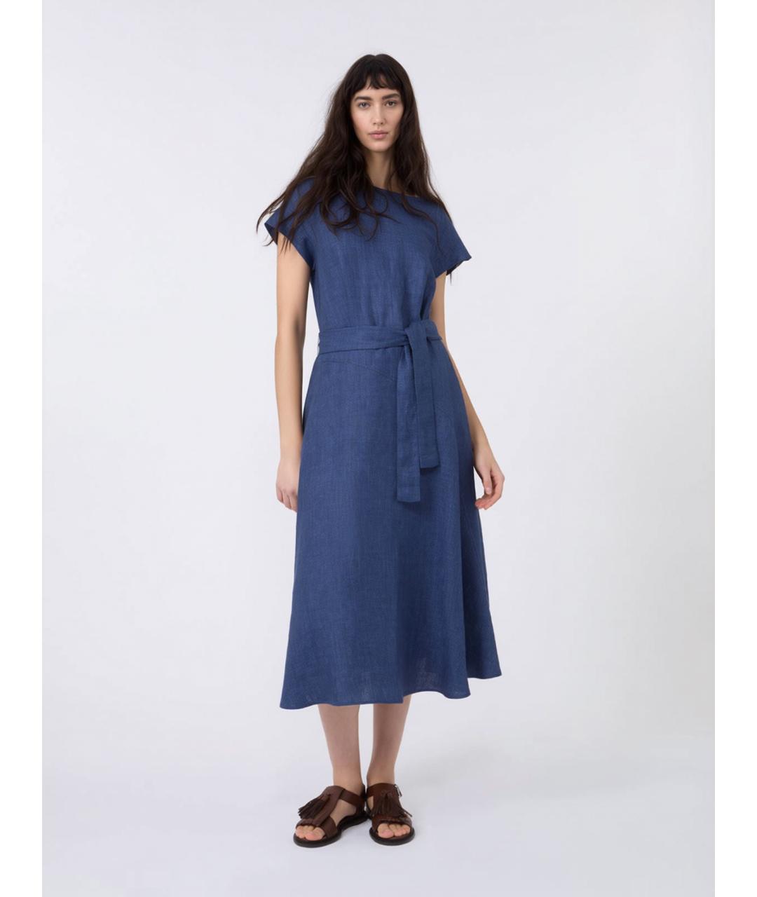 WEEKEND MAX MARA Синее льняное повседневное платье, фото 3