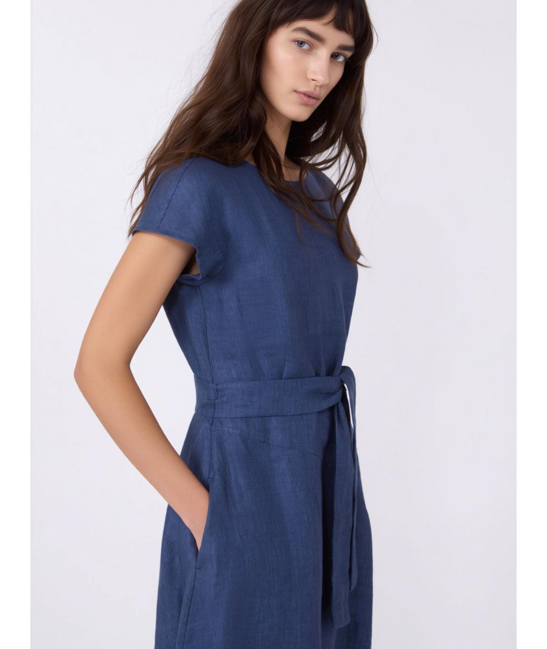 WEEKEND MAX MARA Синее льняное повседневное платье, фото 5