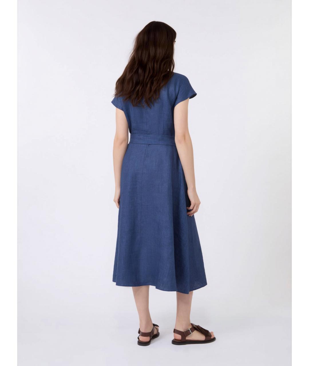 WEEKEND MAX MARA Синее льняное повседневное платье, фото 4