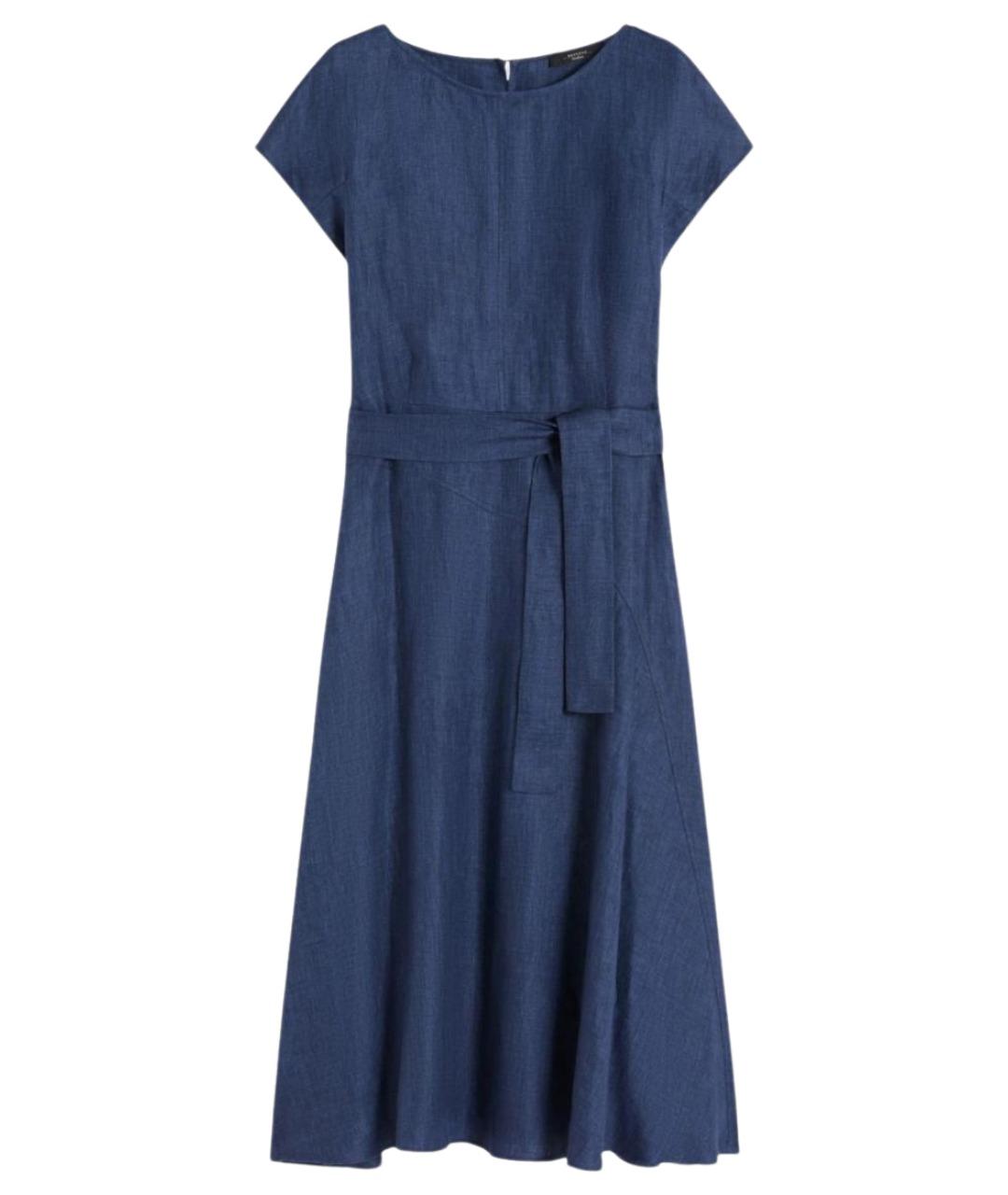 WEEKEND MAX MARA Синее льняное повседневное платье, фото 1