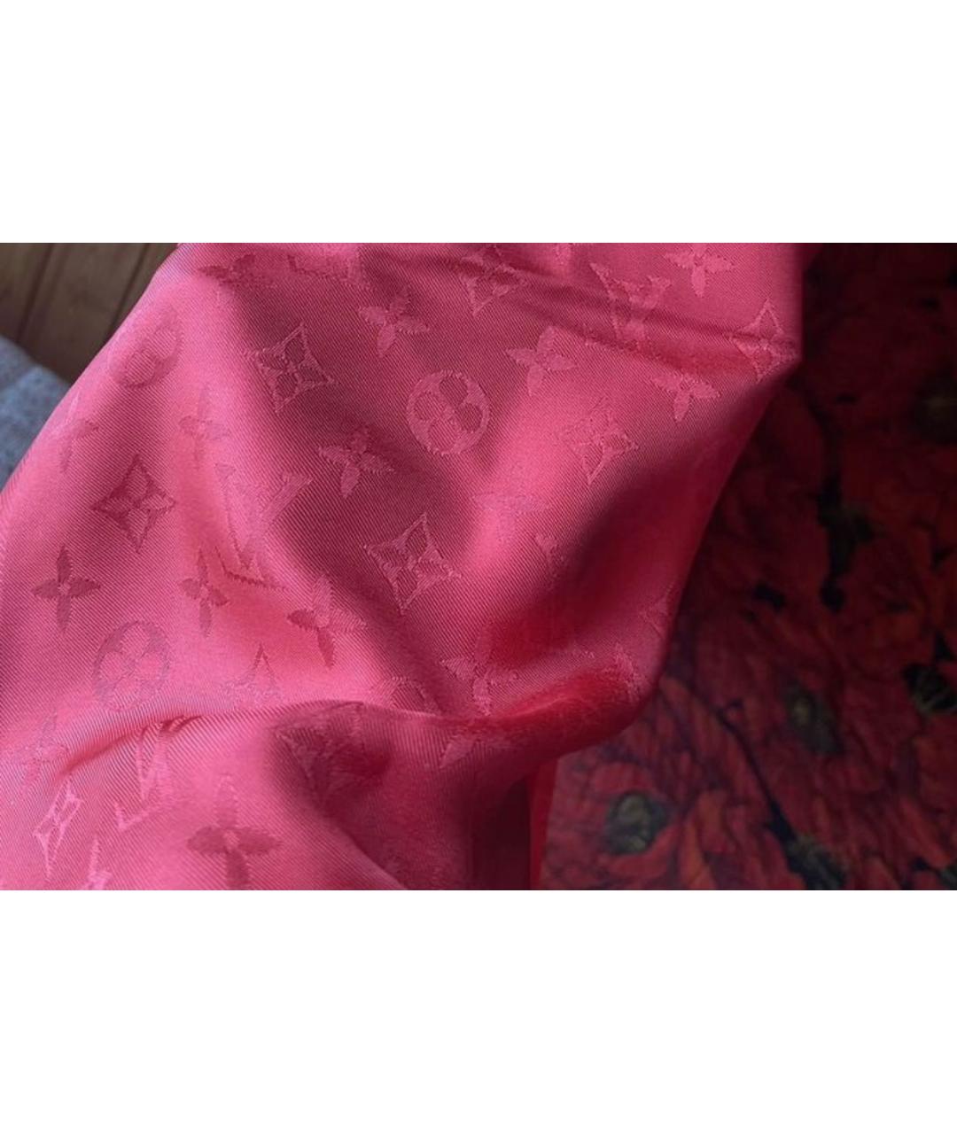 LOUIS VUITTON Коралловый шелковый платок, фото 5