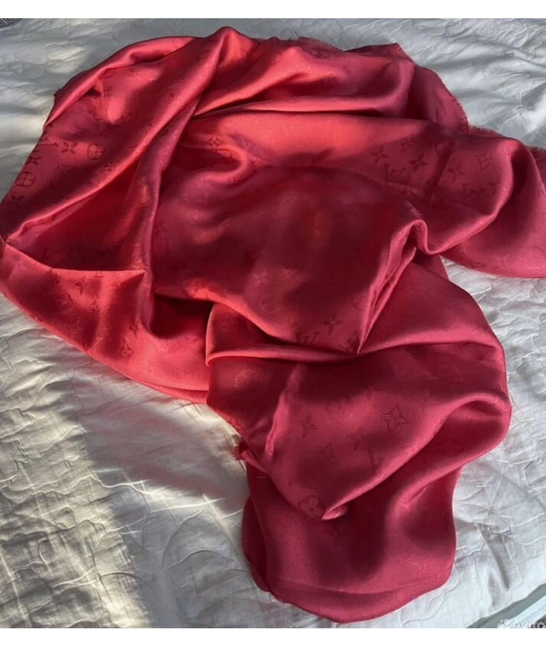 LOUIS VUITTON Коралловый шелковый платок, фото 7