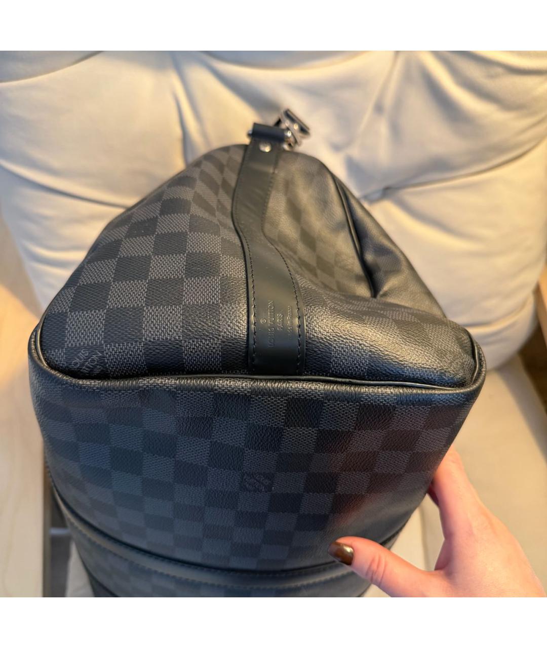 LOUIS VUITTON Антрацитовая кожаная дорожная/спортивная сумка, фото 7