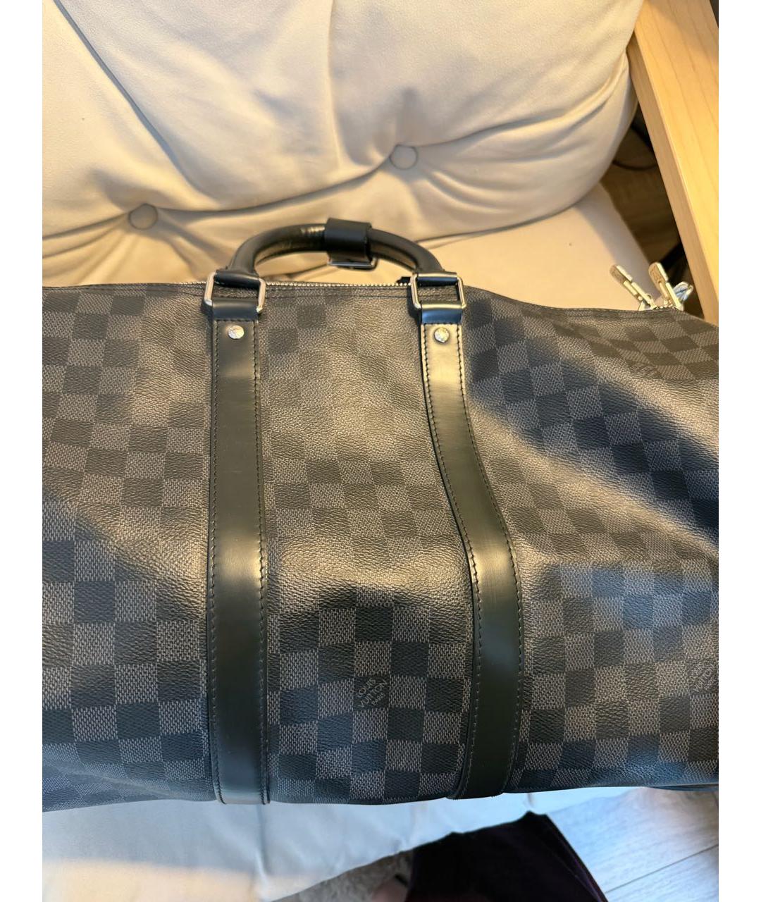 LOUIS VUITTON Антрацитовая кожаная дорожная/спортивная сумка, фото 3