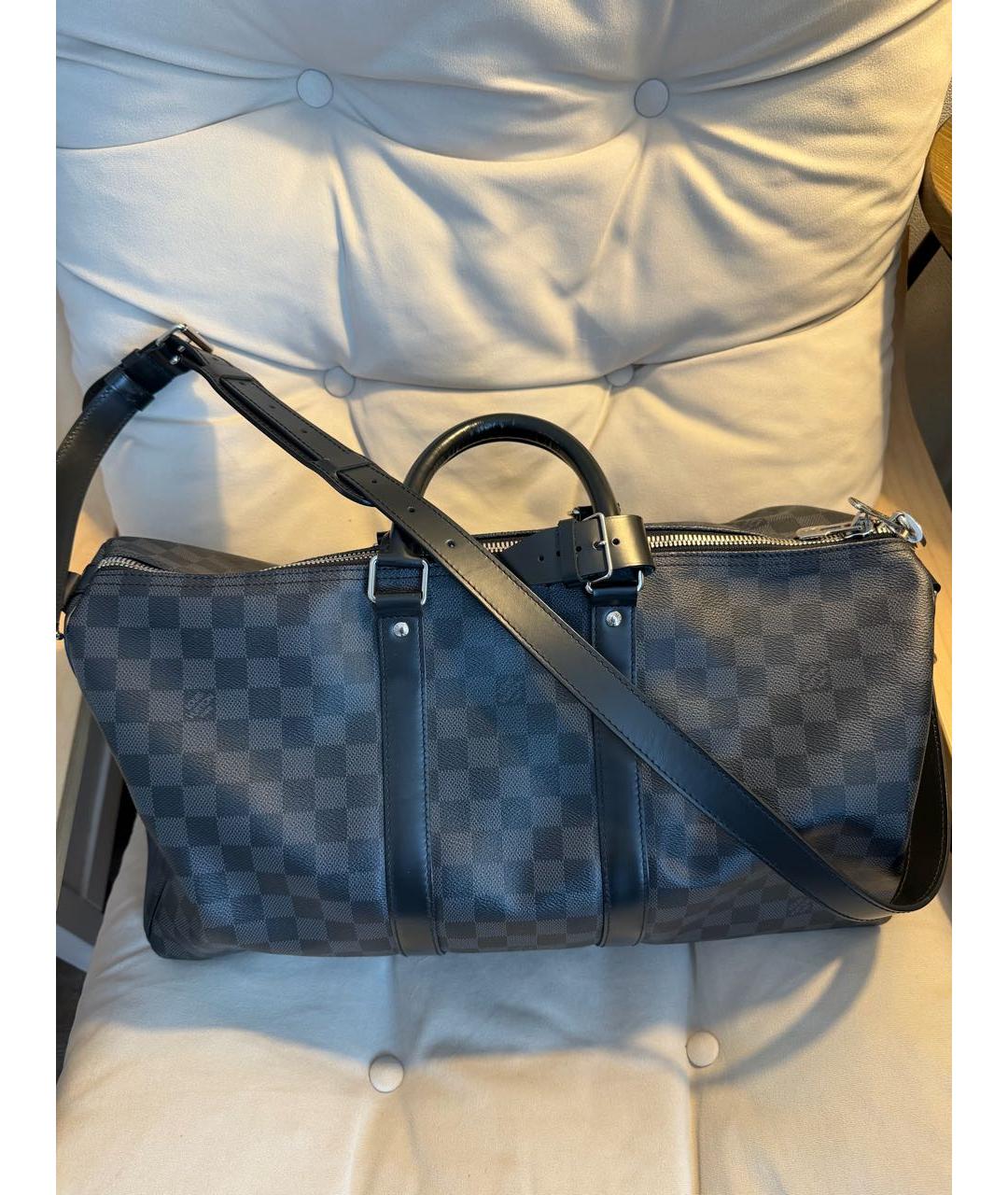 LOUIS VUITTON Антрацитовая кожаная дорожная/спортивная сумка, фото 2