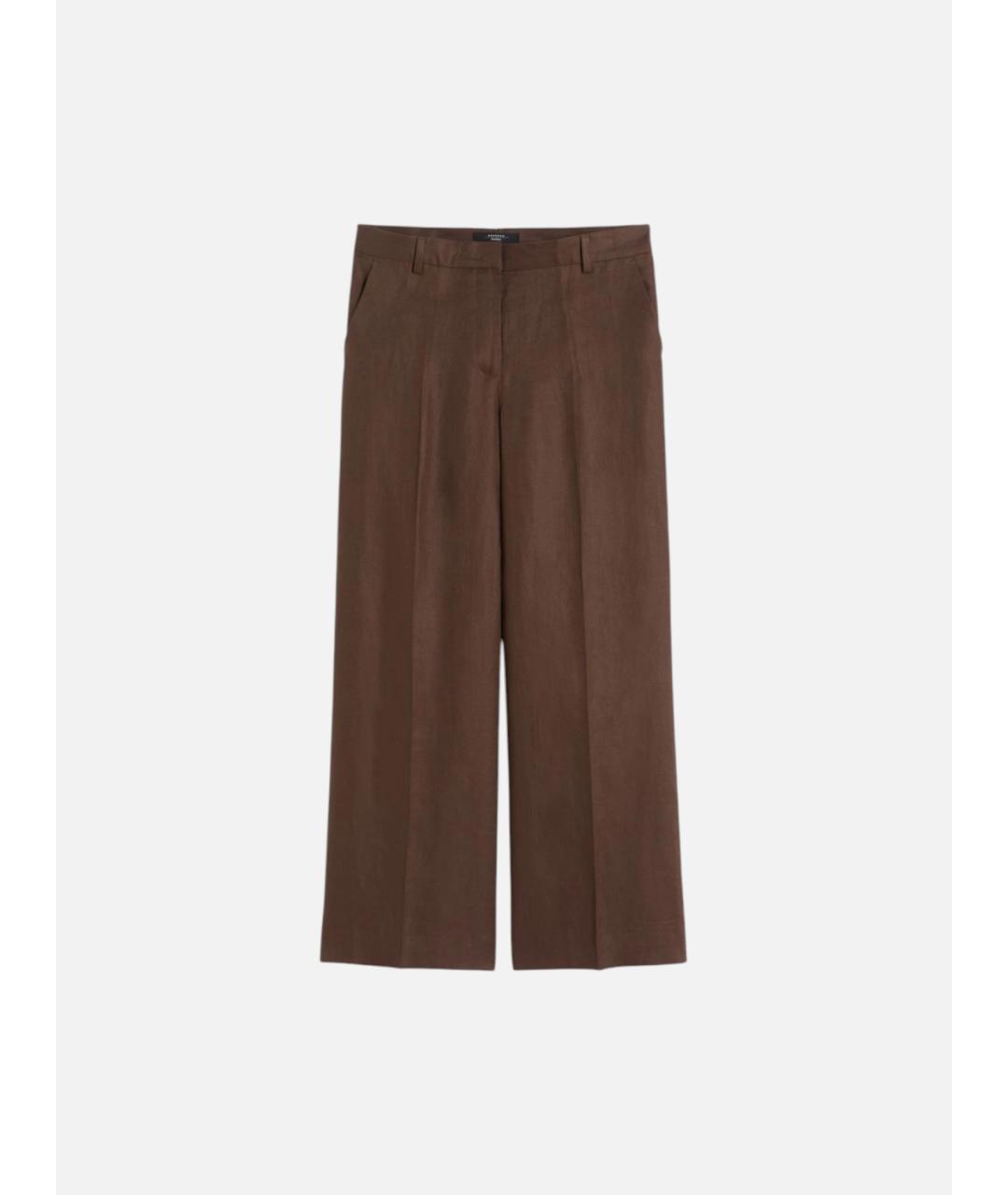 WEEKEND MAX MARA Коричневые льняные прямые брюки, фото 1