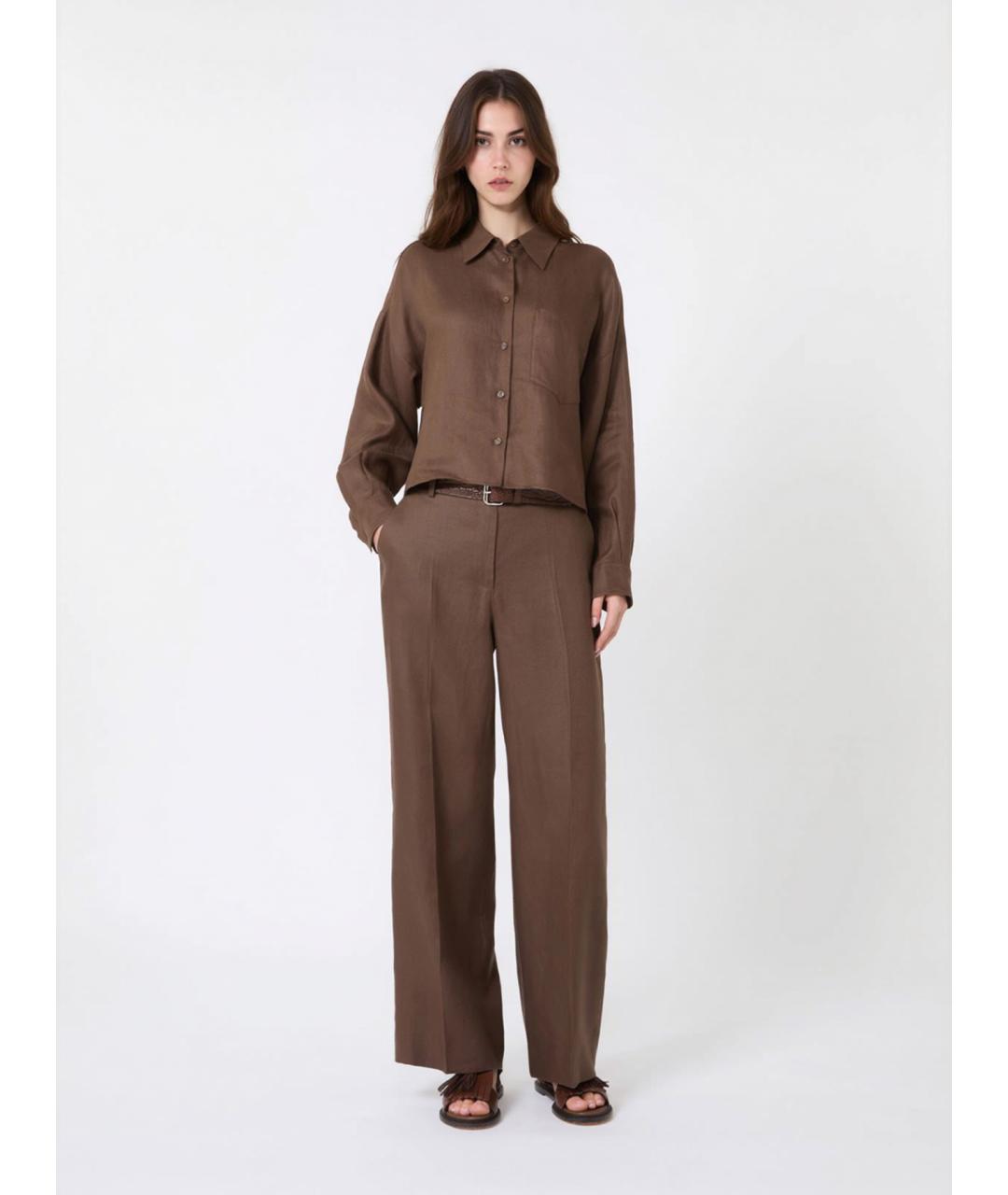 WEEKEND MAX MARA Коричневые льняные прямые брюки, фото 2