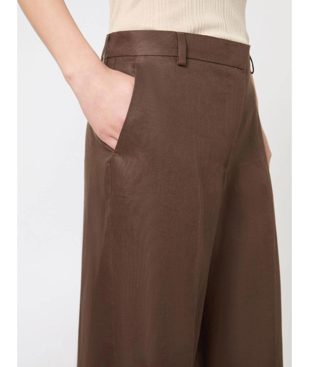 WEEKEND MAX MARA Коричневые льняные прямые брюки, фото 5