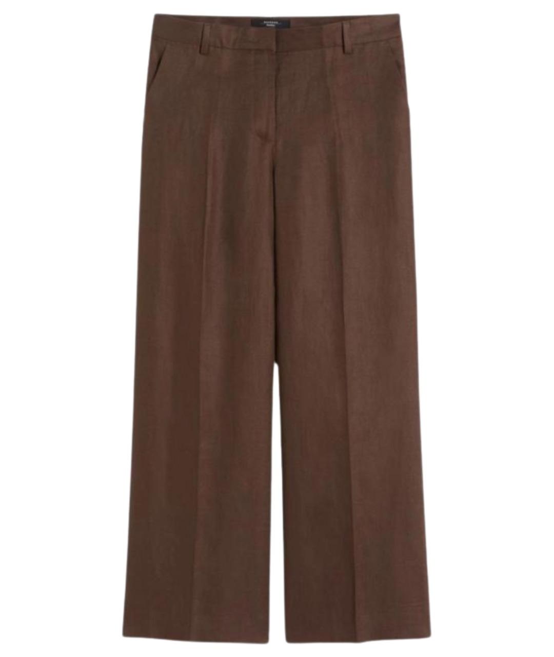 WEEKEND MAX MARA Коричневые льняные прямые брюки, фото 1