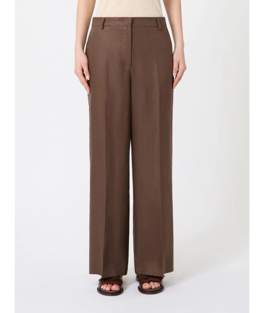 WEEKEND MAX MARA Коричневые льняные прямые брюки, фото 3