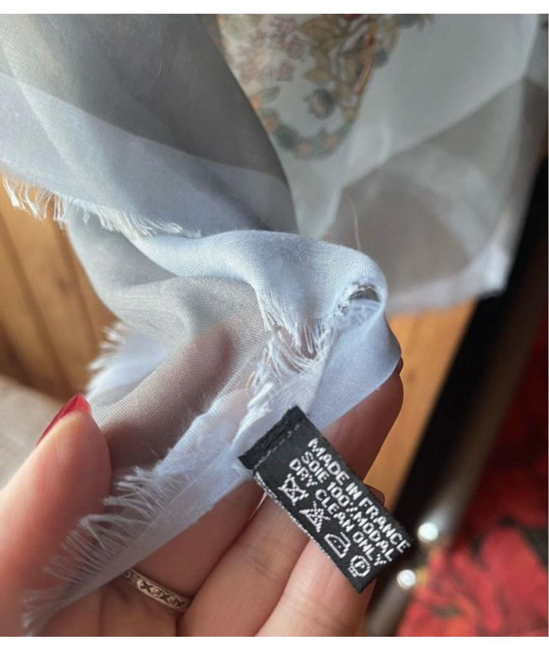 HERMES Голубой шерстяной платок, фото 3