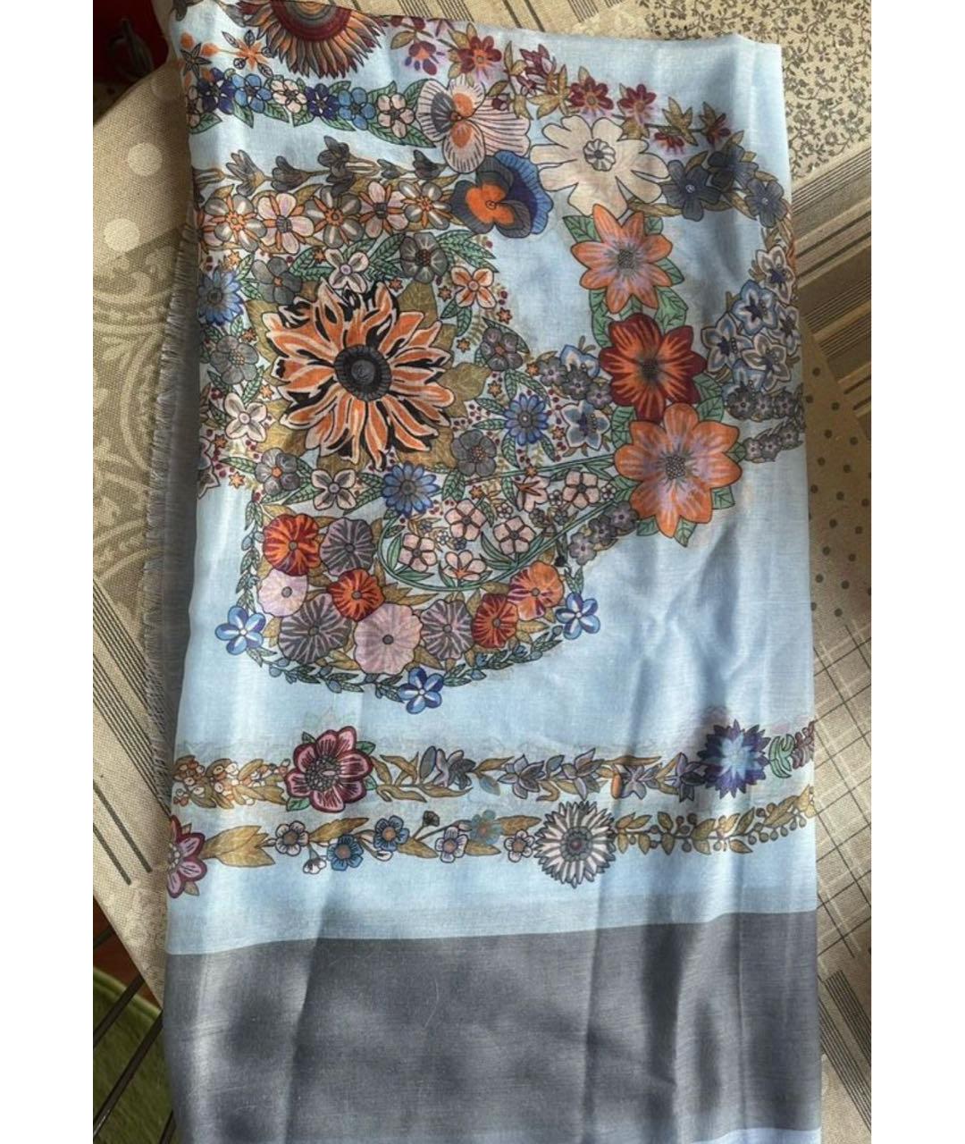 HERMES Голубой шерстяной платок, фото 7