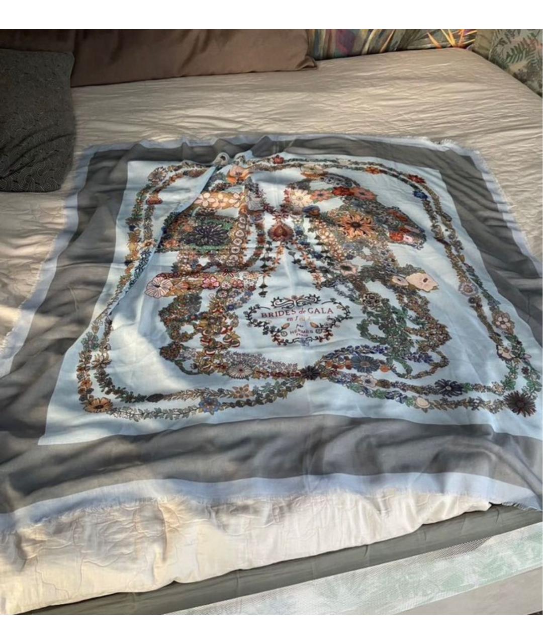 HERMES Голубой шерстяной платок, фото 6