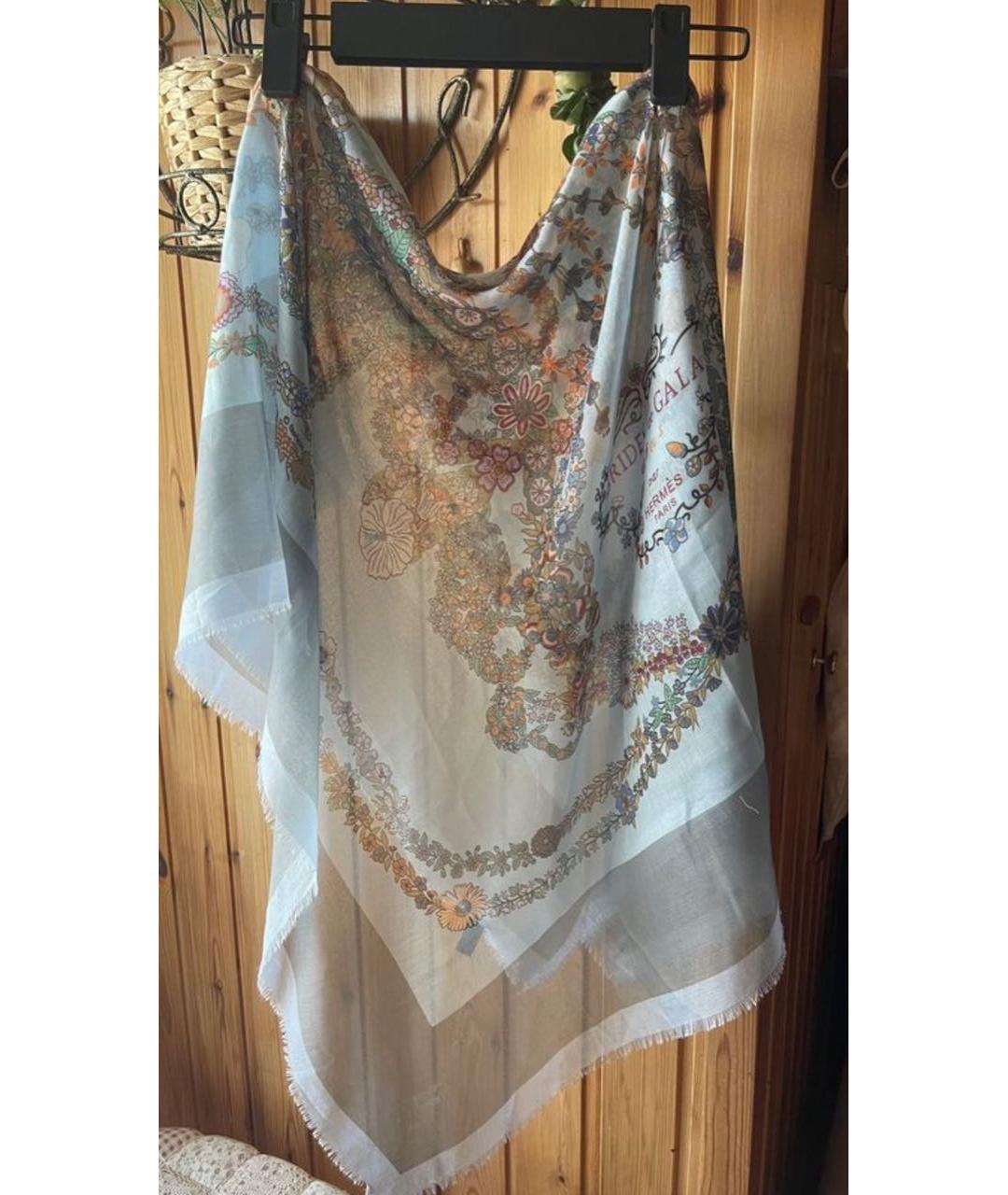 HERMES Голубой шерстяной платок, фото 8