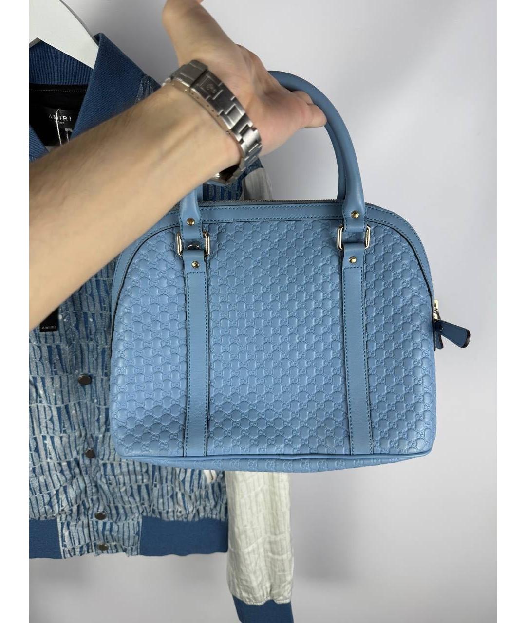 GUCCI Голубая кожаная сумка с короткими ручками, фото 5