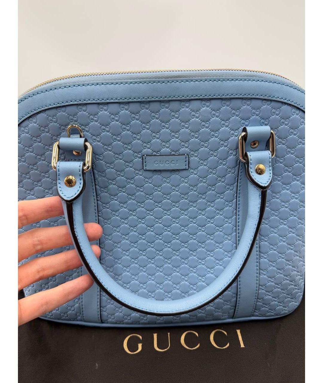 GUCCI Голубая кожаная сумка с короткими ручками, фото 8