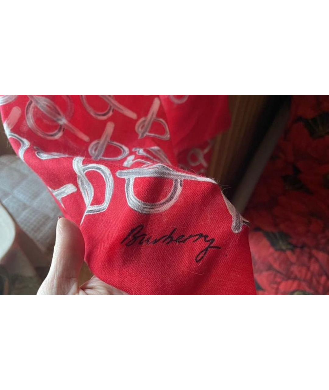 BURBERRY Красный кашемировый платок, фото 2