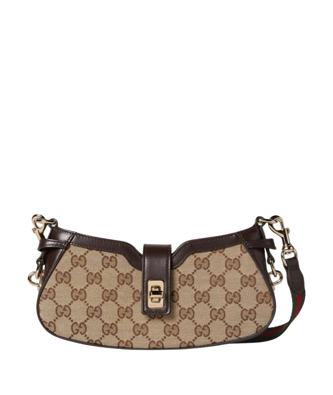 GUCCI Коричневая тканевая сумка с короткими ручками, фото 1