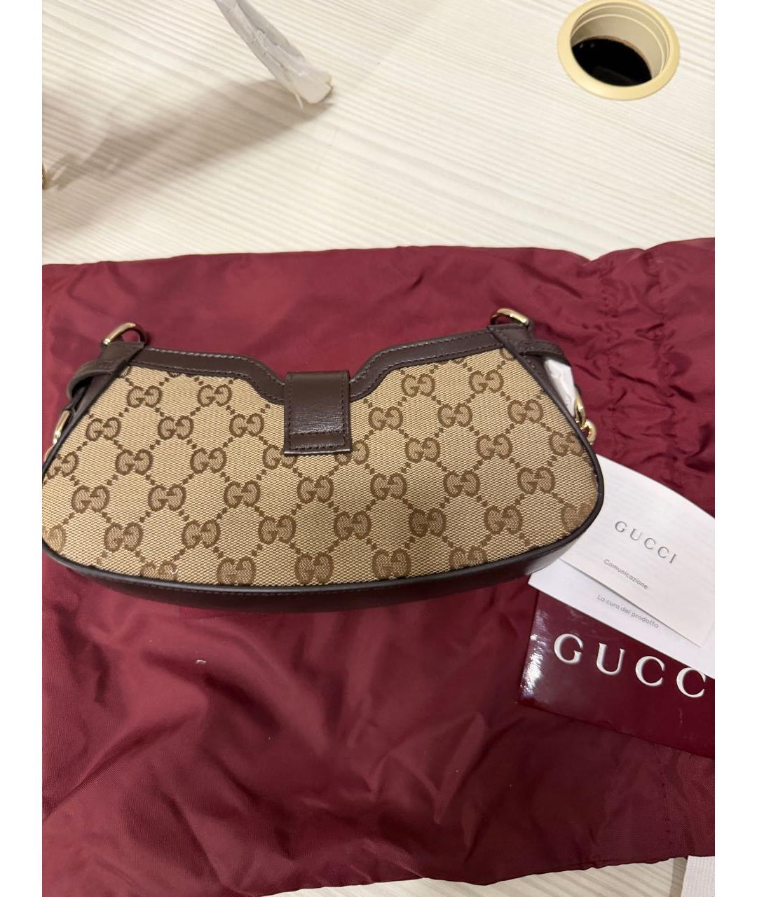 GUCCI Коричневая тканевая сумка с короткими ручками, фото 4
