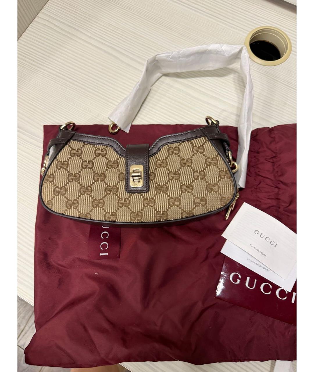 GUCCI Коричневая тканевая сумка с короткими ручками, фото 3