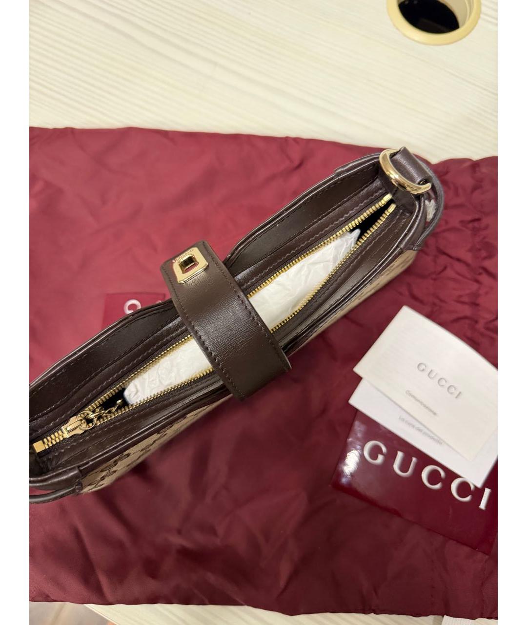 GUCCI Коричневая тканевая сумка с короткими ручками, фото 5