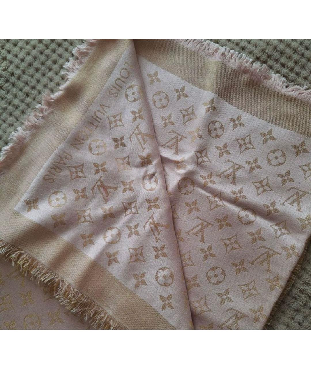 LOUIS VUITTON Розовый шелковый платок, фото 3