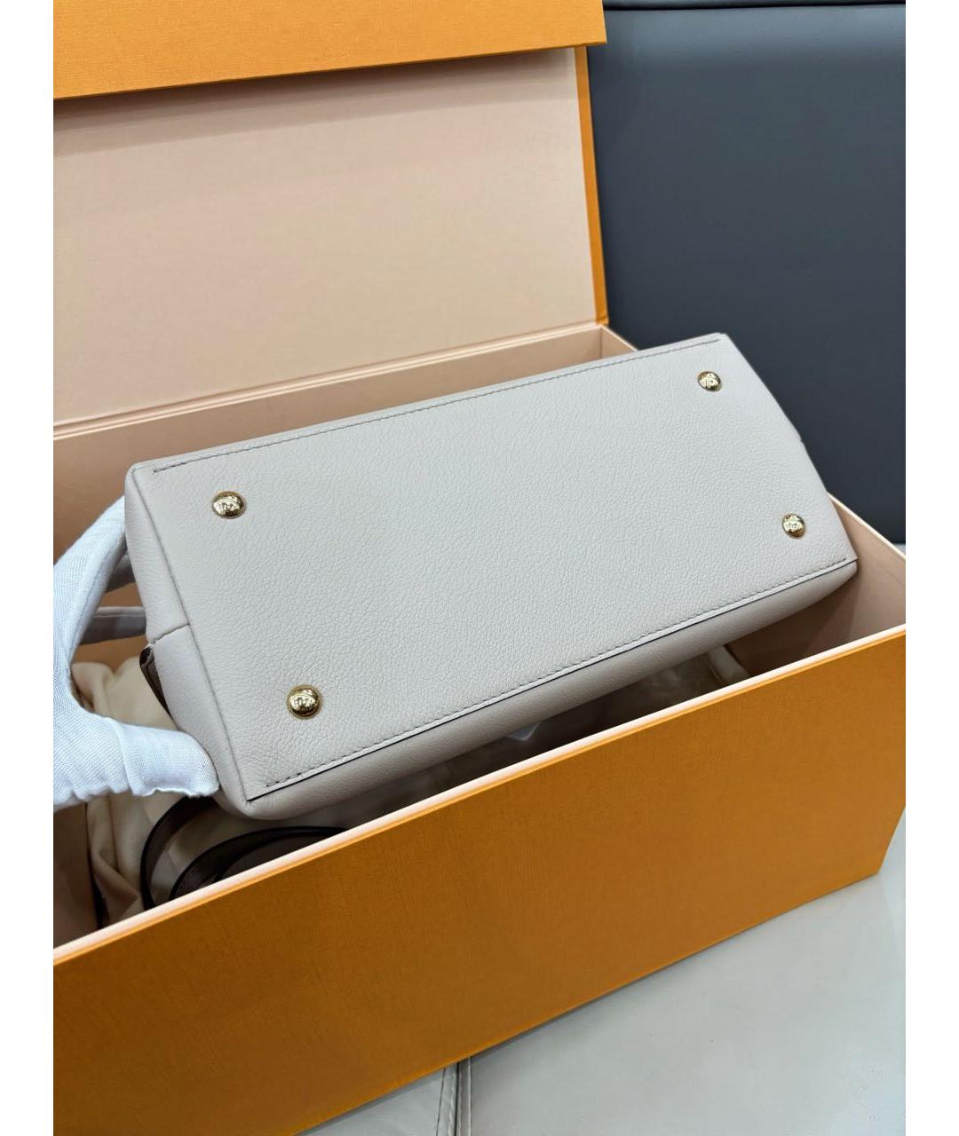 LOUIS VUITTON Бежевая кожаная сумка с короткими ручками, фото 5