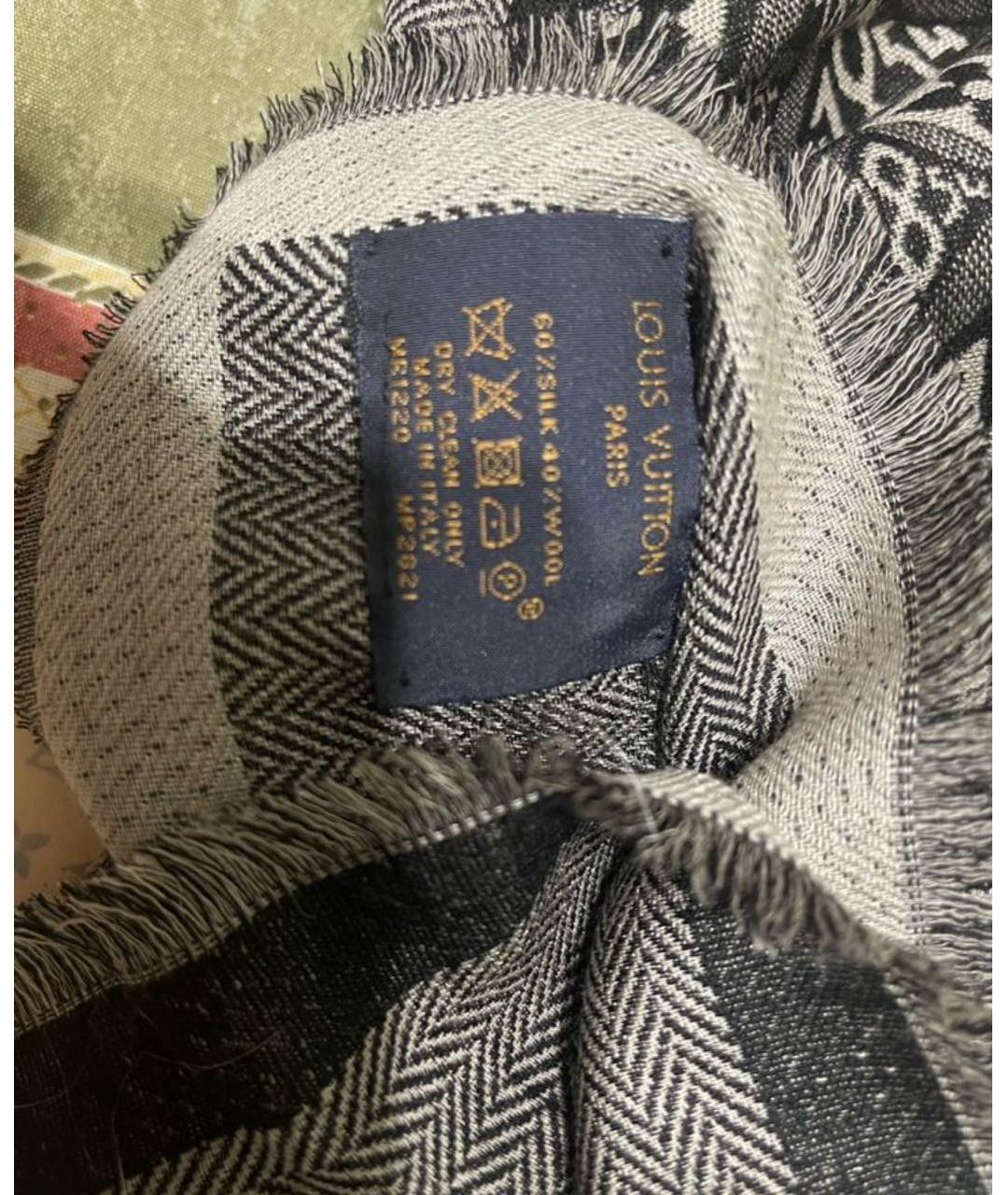 LOUIS VUITTON Серый шелковый платок, фото 2