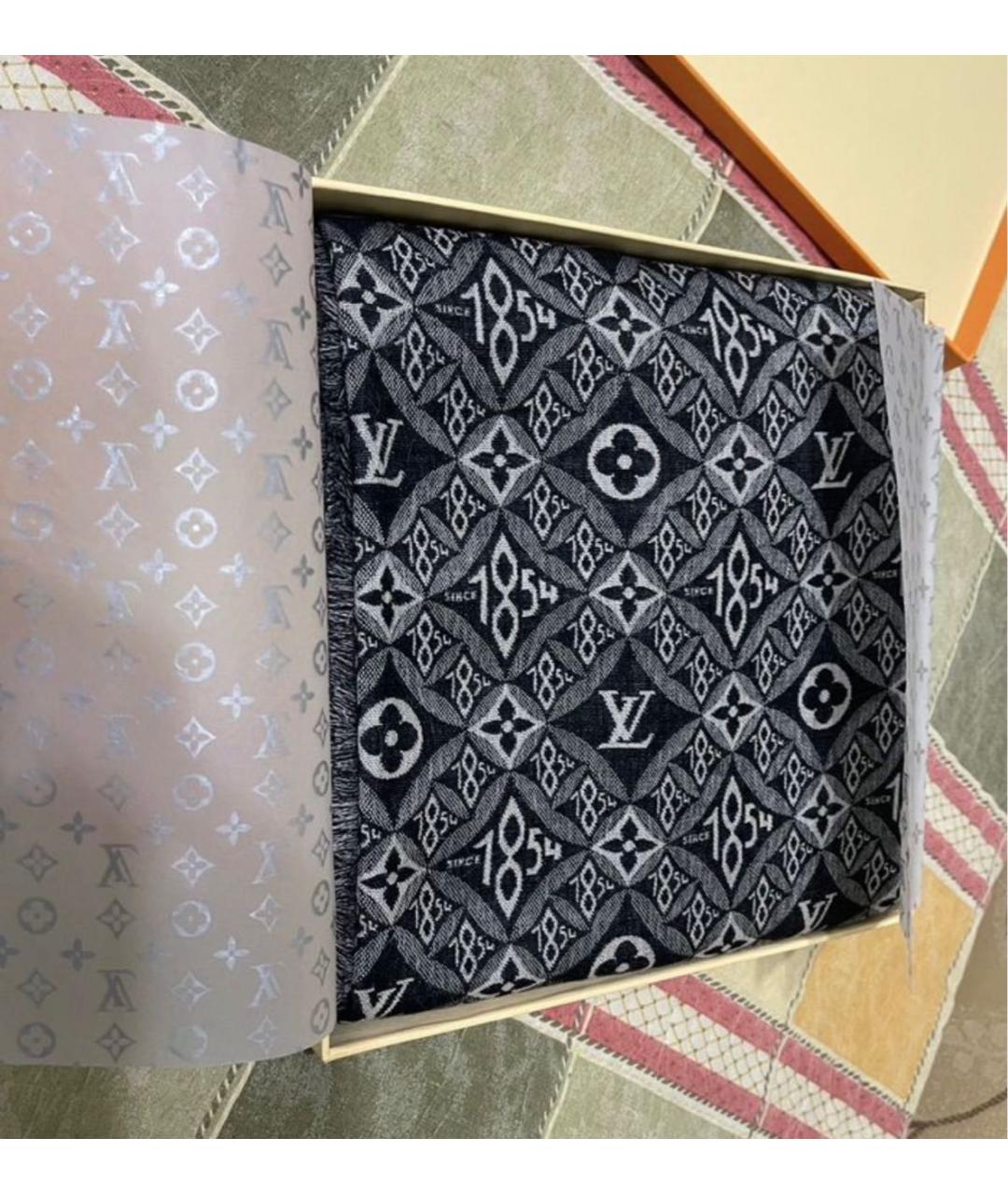 LOUIS VUITTON Серый шелковый платок, фото 5