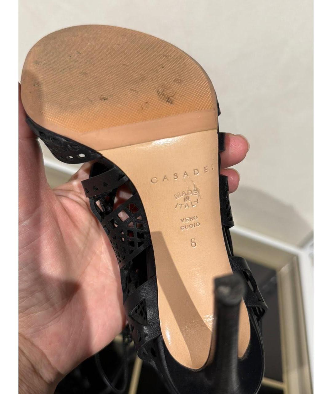 CASADEI Черные кожаные босоножки, фото 8