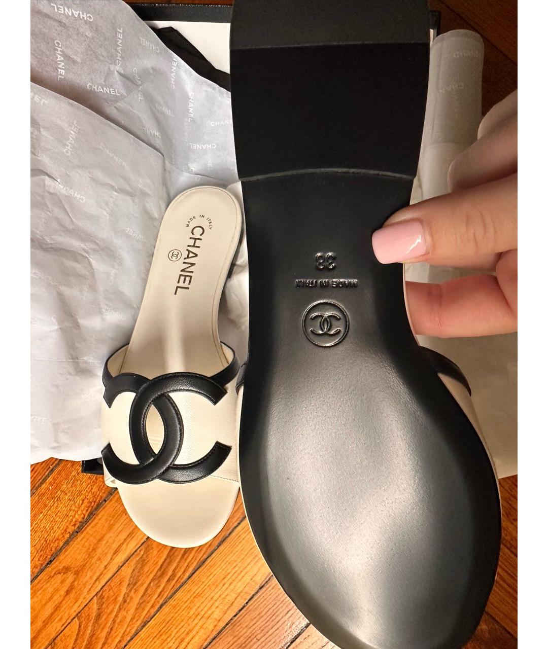 CHANEL Белые кожаные босоножки, фото 3