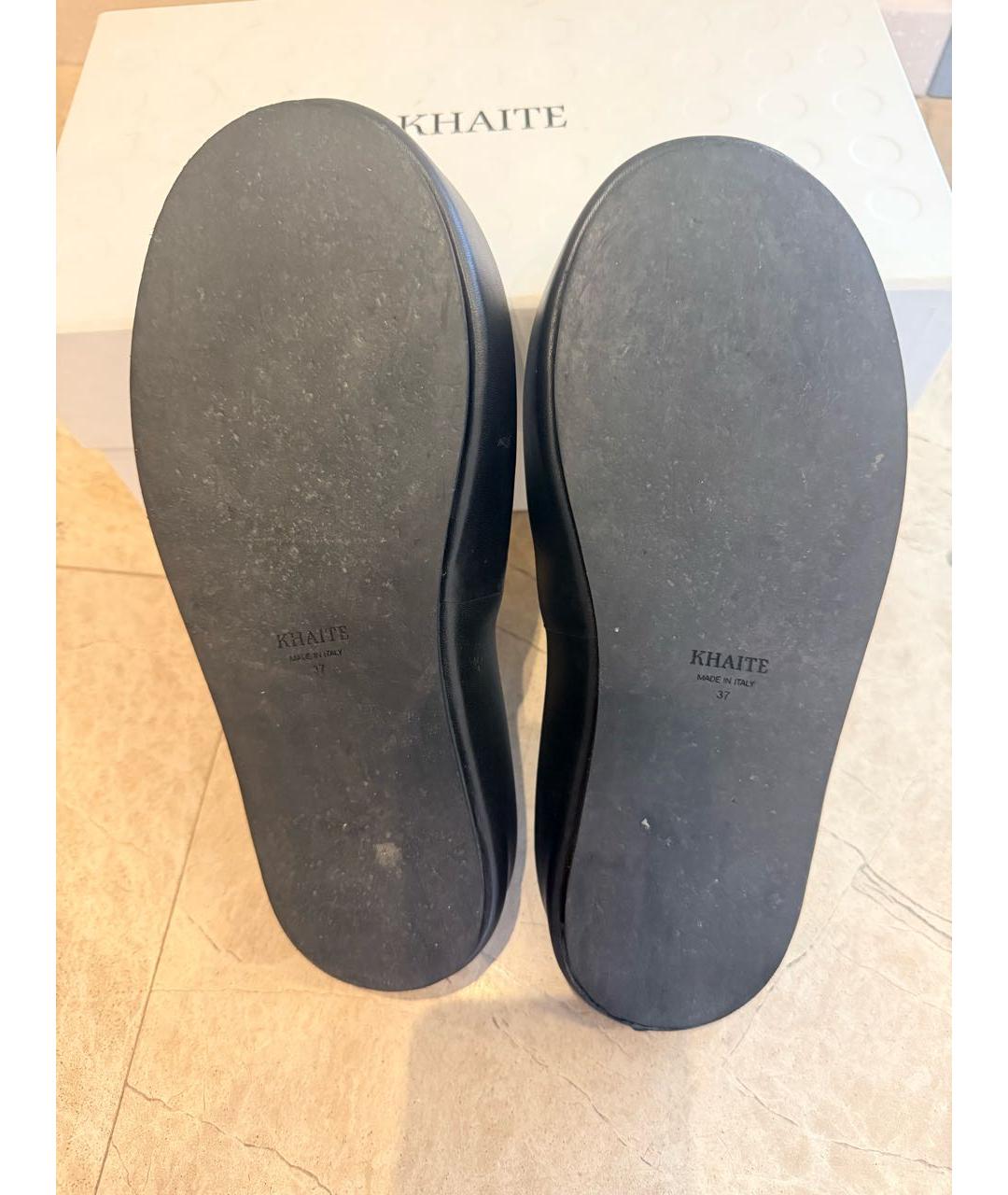 KHAITE Черные кожаные шлепанцы, фото 5