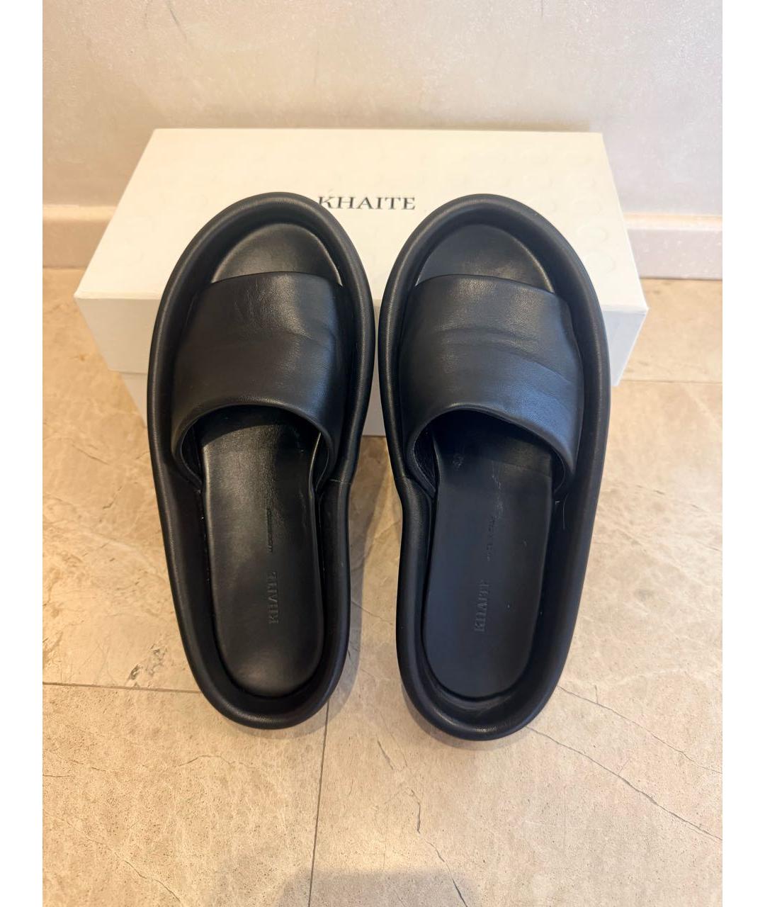 KHAITE Черные кожаные шлепанцы, фото 2