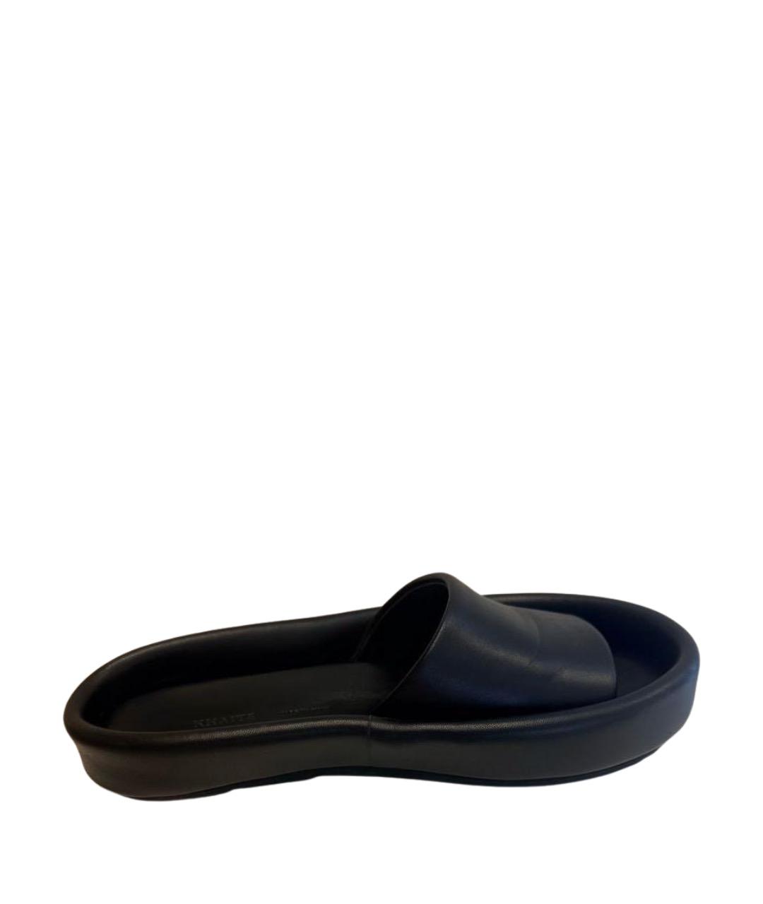 KHAITE Черные кожаные шлепанцы, фото 1