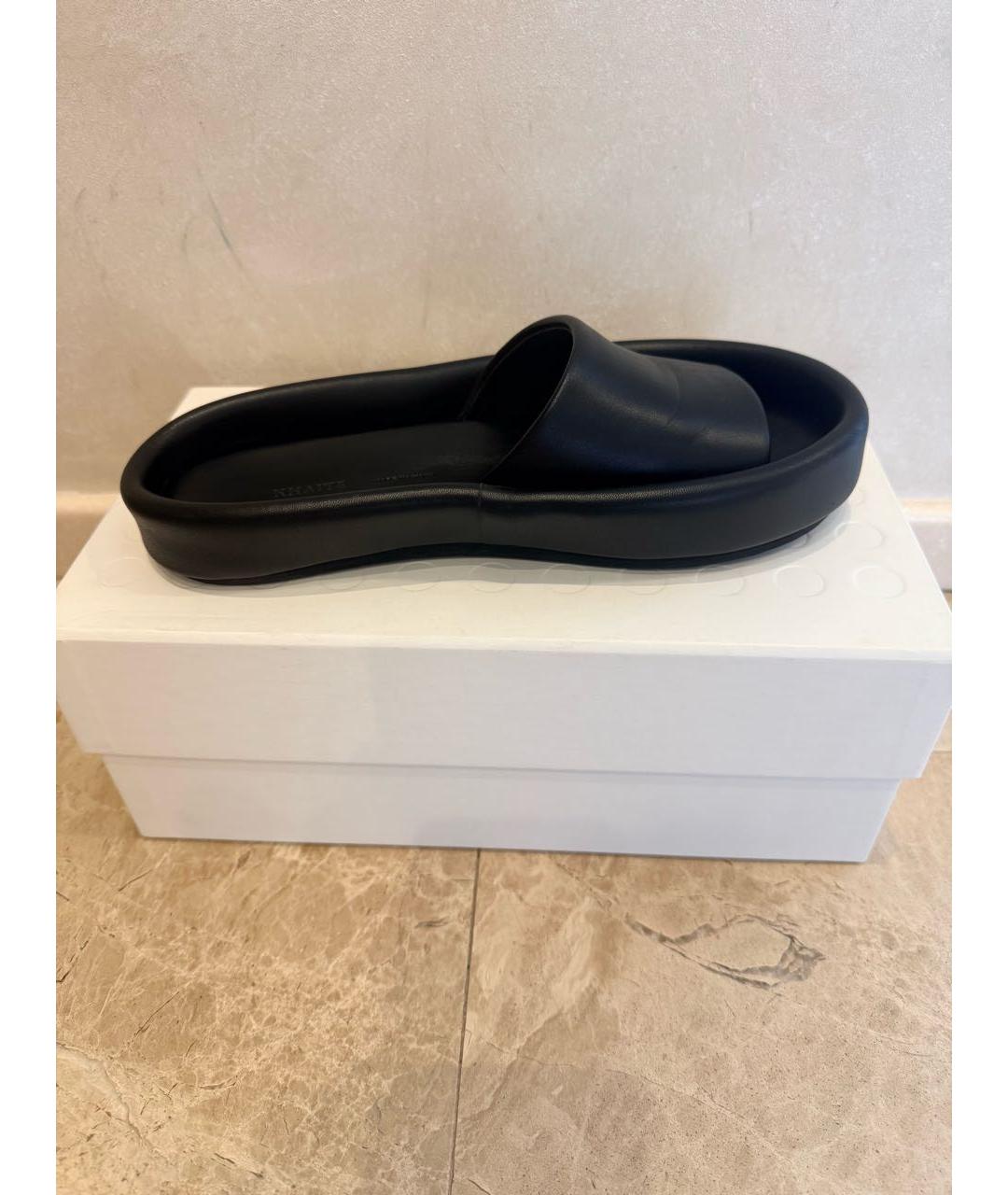 KHAITE Черные кожаные шлепанцы, фото 7