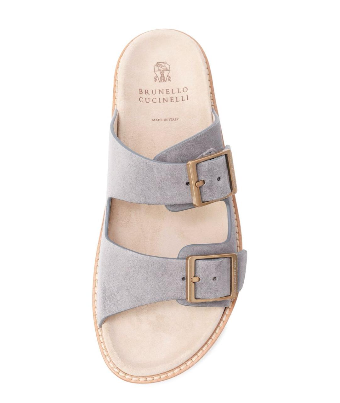 BRUNELLO CUCINELLI Серые замшевые шлепанцы, фото 3